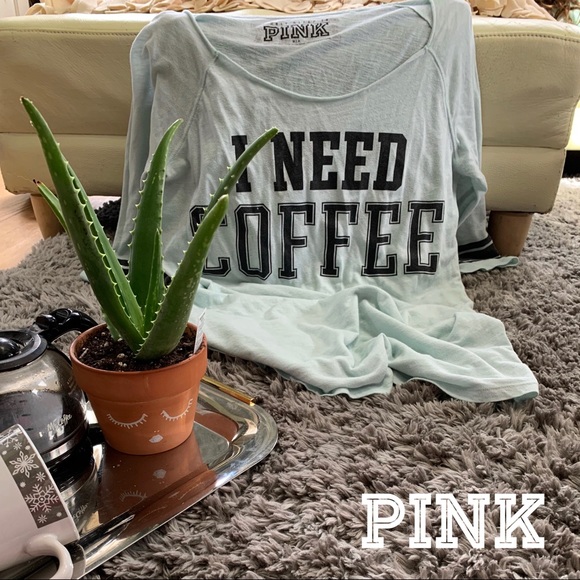 PINK Victoria's Secret Tops - PINK VS I NEED COFFEE sleepwear burnout tunic M